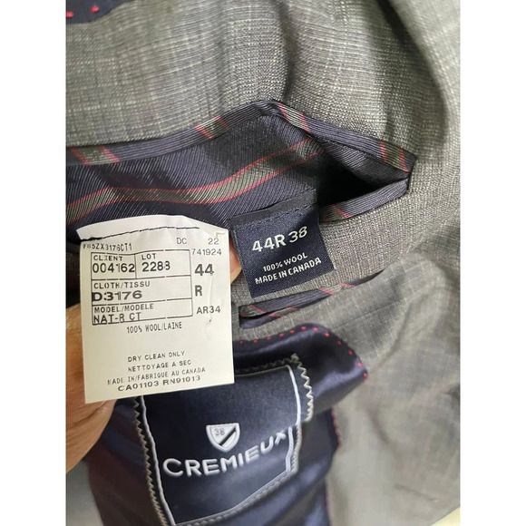 Cremieux Collection Mens Loro Piana Wool Long Sleeve Blazer Coat Suit Gray 44R - Picture 9 of 10